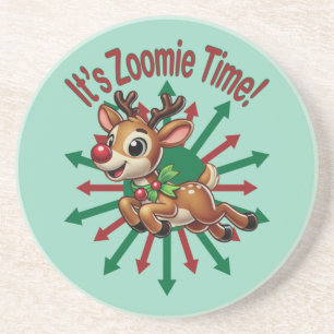 Het is zoomie tijd! kerstrendier zandsteen onderzetter