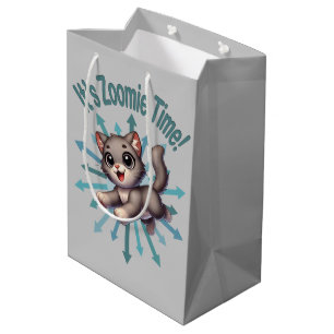 Het is Zoomie Tijd Knuffelgrijze & Witte Kat Medium Cadeauzakje