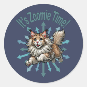 Het is Zoomie Tijd Maine Coon Kat Ronde Sticker
