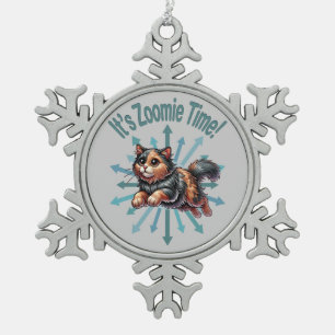 Het is Zoomie Tijd Schildpadkat Tin Sneeuwvlok Ornament