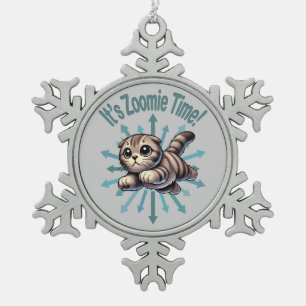 Het is Zoomie Tijd Schotse Fold Kat Tin Sneeuwvlok Ornament
