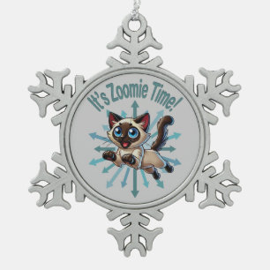 Het is Zoomie Tijd Siamese Kat Tin Sneeuwvlok Ornament