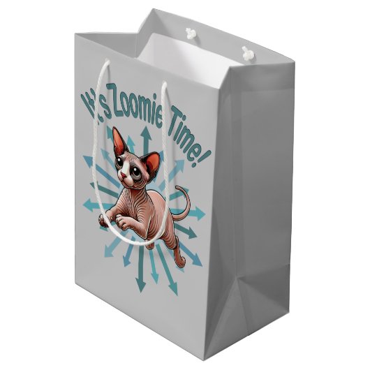 Het is Zoomie Tijd Sphynx Kat Medium Cadeauzakje (Achterkant Gekanteld)