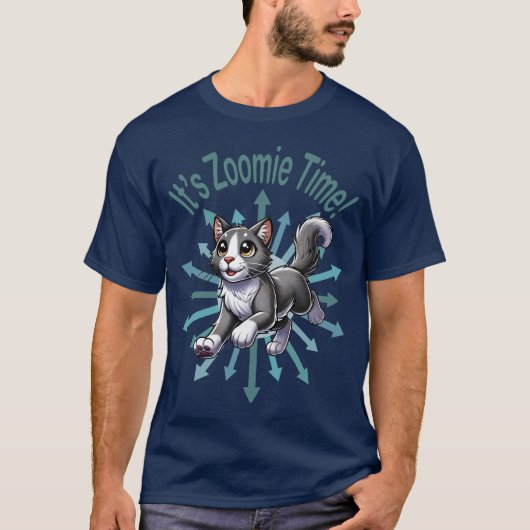 Het is Zoomie Time Grey Bicolor Cat T-shirt (Voorkant)