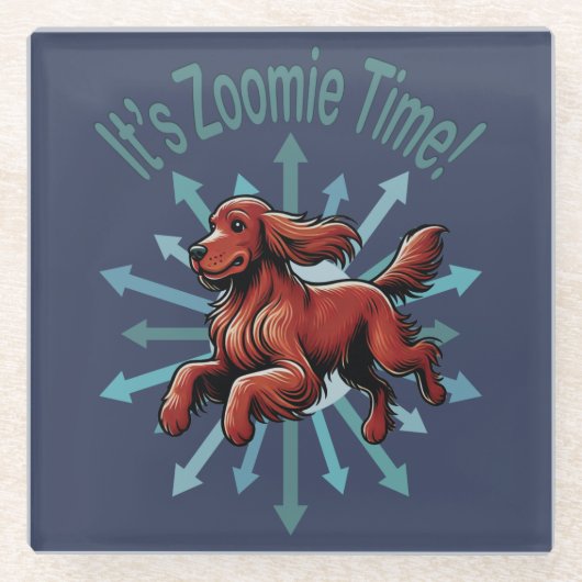 Het is Zoomie Time Ierse Setter Glazen Onderzetter (Voorkant)