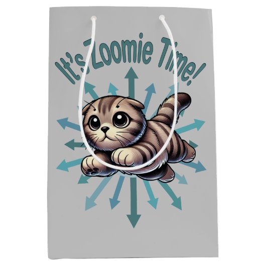 Het is Zoomie Time Scottish Fold Cat Medium Cadeauzakje (Voorkant)