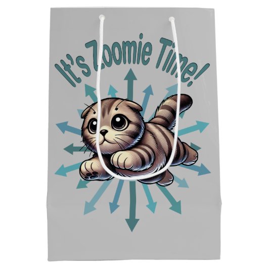 Het is Zoomie Time Scottish Fold Cat Medium Cadeauzakje (Achterkant)