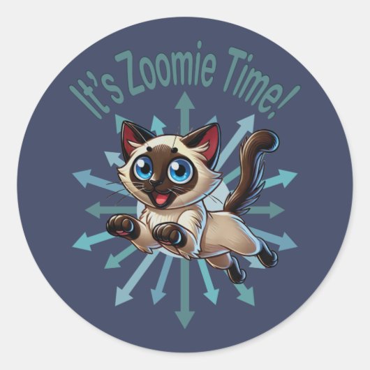 Het is Zoomie Time Siamese Cat Ronde Sticker (Voorkant)