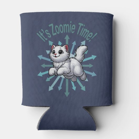 Het is Zoomie Time White Cat Blikjeskoeler (Achterkant)