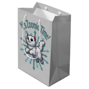 Het is Zoomie Time White Cat Medium Cadeauzakje