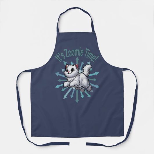 Het is Zoomie Time White Cat Schort (Voorkant)