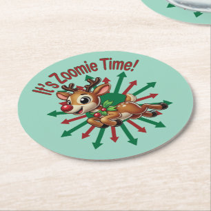 Het is Zoomietijd! Kerst rendieren Ronde Kartonnen Onderzetter