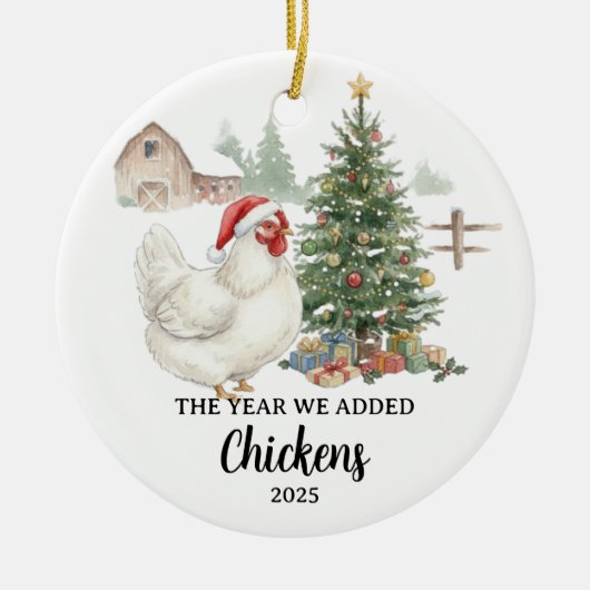 Het Jaar Dat We Kippen Toevoegden Aangepaste Kippe Keramisch Ornament (Voorkant)