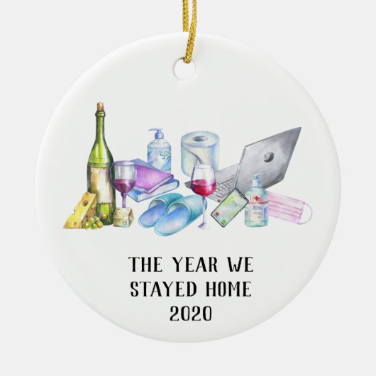 Het jaar dat we thuis bleven 2020 Covid Kerst Wijn Keramisch Ornament (Voorkant)