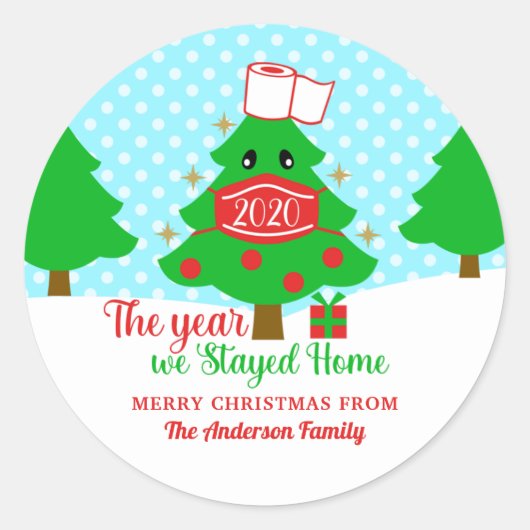 Het jaar dat we thuis bleven 2020 kerstboom ronde sticker (Voorkant)