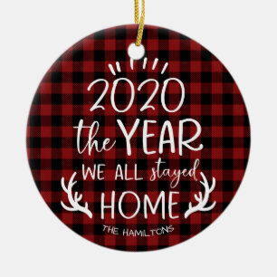 Het jaar dat we thuis bleven 2020 Schattige Covid Keramisch Ornament