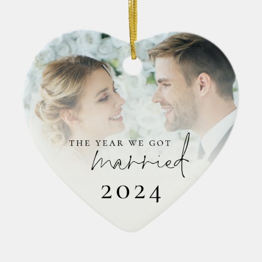 Het jaar dat we trouwden foto overlay keramisch ornament (Voorkant)