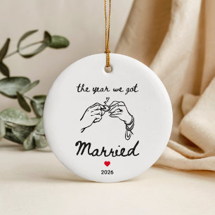 Het Jaar Dat We Trouwden Handgetekende Kerstmis Keramisch Ornament