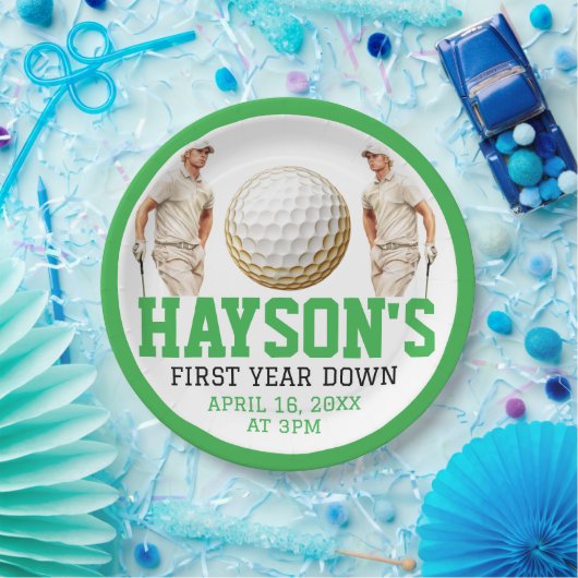 Het jaar erop, golf verder! 1e verjaardag papieren bordje (Feest)