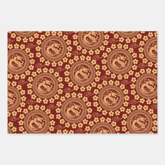 Het Jaar van de Draak met Luxe Ontwerp Inpakpapier Vel (Voorkant 3)