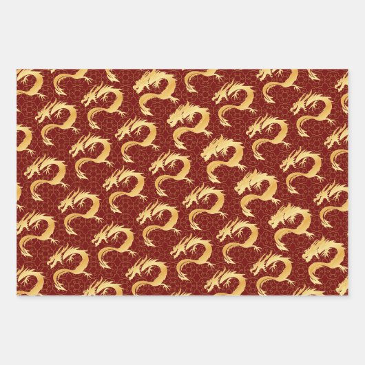 Het Jaar van de Draak met Luxe Ontwerp Inpakpapier Vel (Voorkant 2)