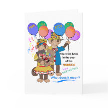 Het jaar van het Monkey Birthday Wenskaart
