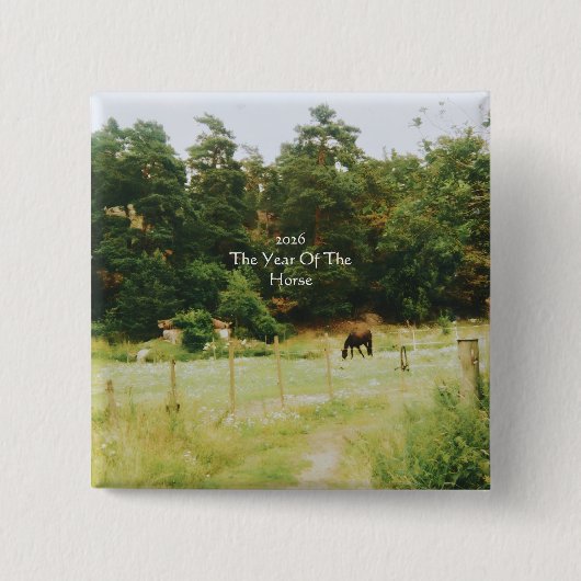 Het Jaar Van Het Paard, 2026, Vierkante Button 5,1 Cm (Voorkant)