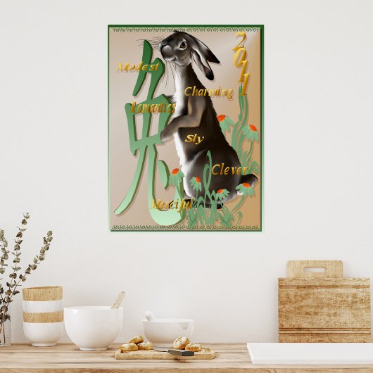 Het jaar van het Poster van konijnen (Keuken)