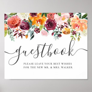 Het jaarboek "Floral Wedding Sign" Poster