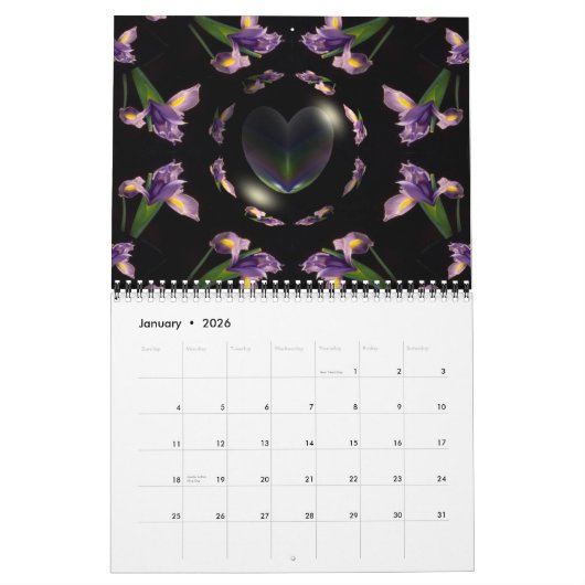 Het jaarrooster voor harten en bloemen kalender (Jan 2026)