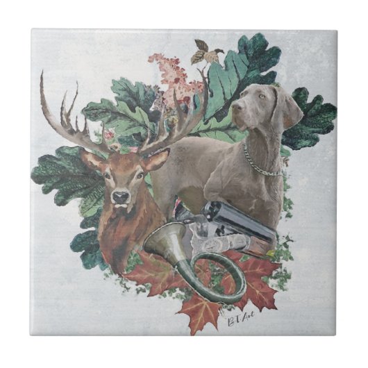 Het jagen met een Weimaraner, "Gray Ghost" Tegeltje (Voorkant)