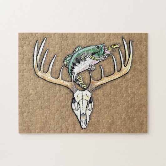 Het jagen Vist een sprong over de Der Skull Antler Legpuzzel (Horizontaal)