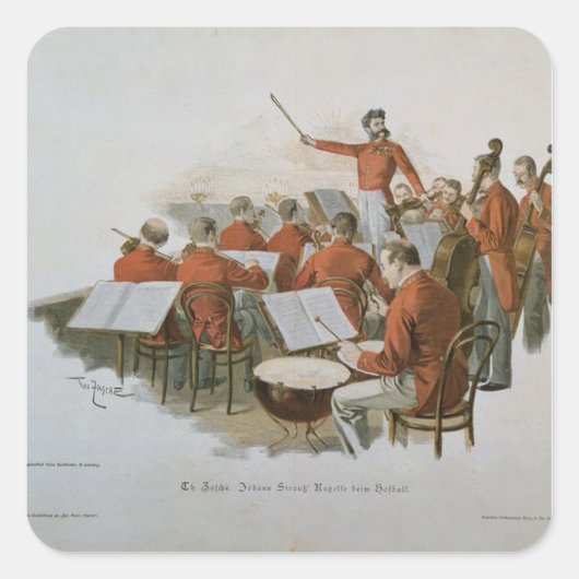 Het Johann Strauss Orchestra bij een gerechtshof Vierkante Sticker (Voorkant)