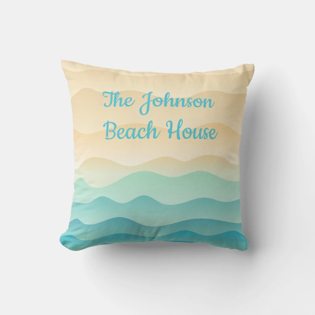 Het Johnson Beach House Kussen, Abstracte Golven Kussen (Voorkant)