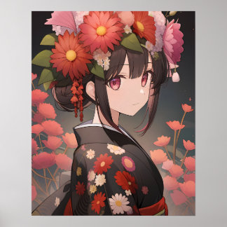 Het jonge meisje in de bloeiende kimono poster