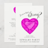 Het juwelenfeest nodigt roze sapphire love bling u kaart (Voorkant / Achterkant)