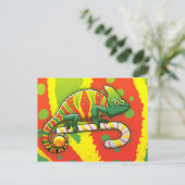 Het Kameleon die van Kerstmis op een Riet van het Feestdagenkaart (Staand voorkant)