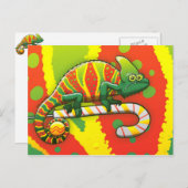Het Kameleon die van Kerstmis op een Riet van het Feestdagenkaart (Voorkant / Achterkant)