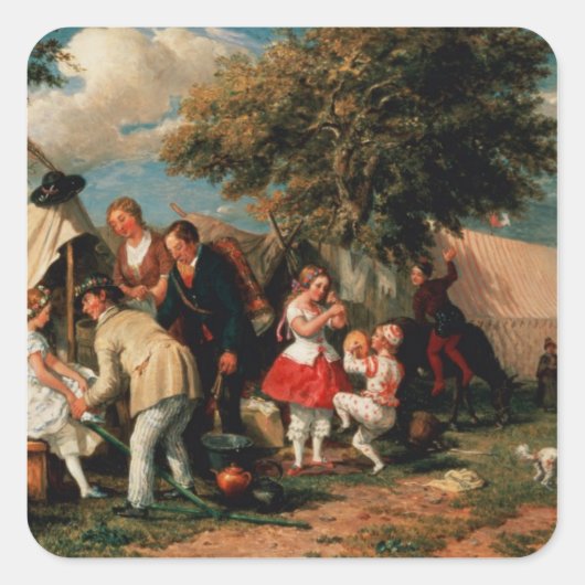 Het kamp van de Acrobaten, Epsom Downs Vierkante Sticker (Voorkant)