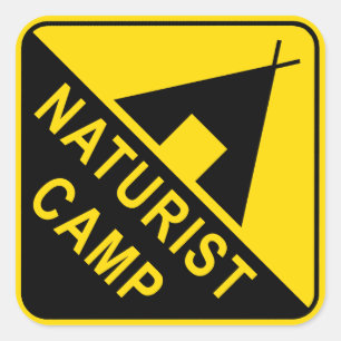 Het Kamp van Naturist, het Kamperen Teken Vierkante Sticker