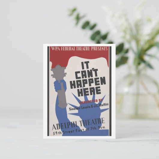 Het kan hier niet gebeuren, performance play briefkaart (Staand voorkant)