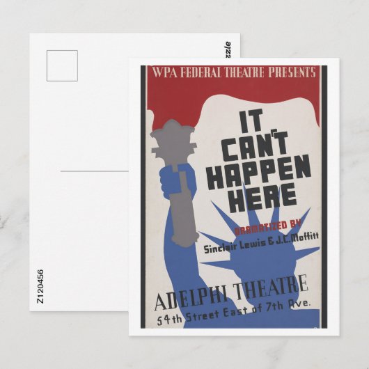 Het kan hier niet gebeuren, performance play briefkaart (Voorkant / Achterkant)