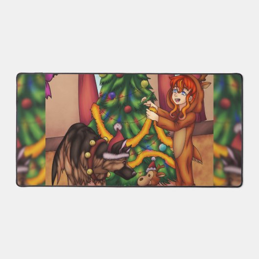 Het kappen van de kerstboom bureaumat (Voorkant)