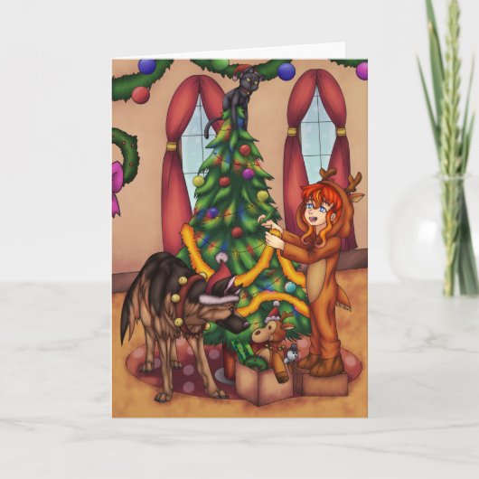 Het kappen van de kerstboom kaart (Voorkant)