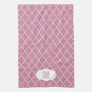 Het Kasjmier Roze Quatrefoil van het monogram Theedoek