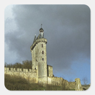 Het kasteel Chateau de Chinon ligt op een heuvelto Vierkante Sticker