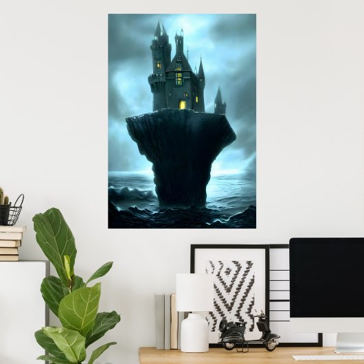 Het kasteel, de rots, het zee | AI Art Poster (Thuiskantoor)