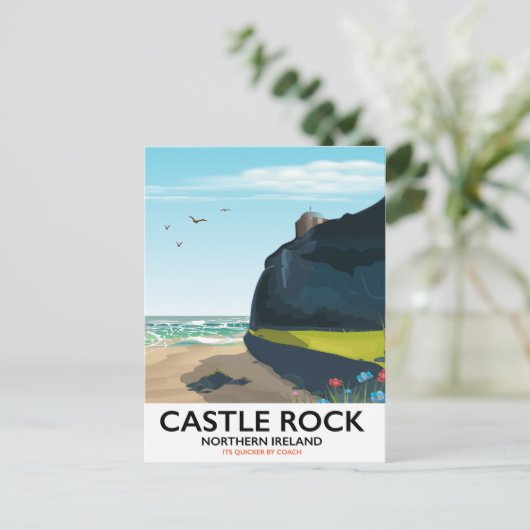 het kasteel rock noord - ierland reisposter . briefkaart (Staand voorkant)