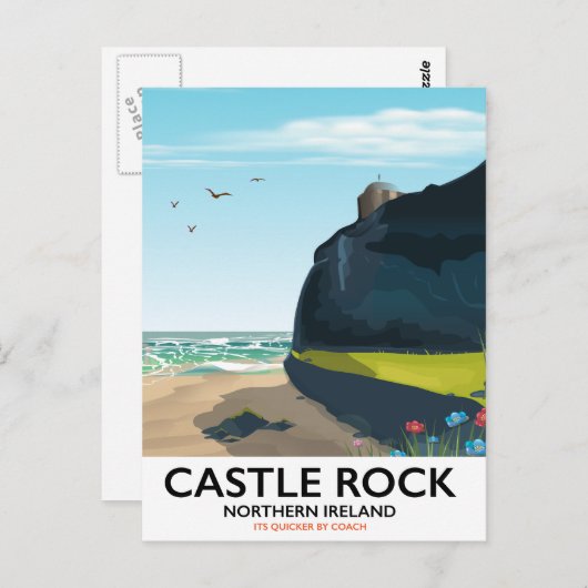het kasteel rock noord - ierland reisposter . briefkaart (Voorkant / Achterkant)