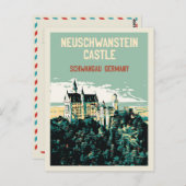 Het kasteel van Neuschwanstein in Schwangau, Duits Briefkaart (Voorkant / Achterkant)